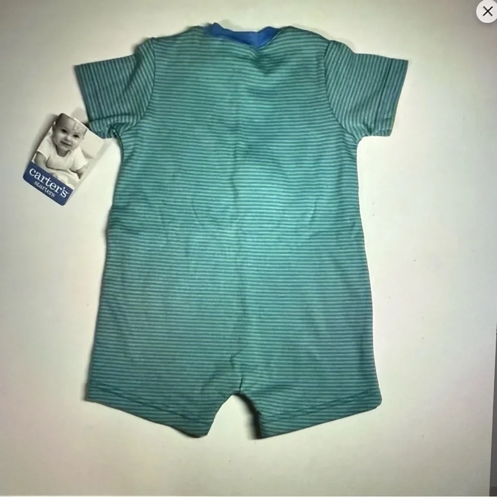 New Vintage Carter's Blue and Green baby‎ romper with turtle design